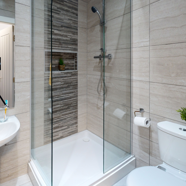 Hartington Road Liverpool completed bathroom renovation showing modern tiling and glass shower