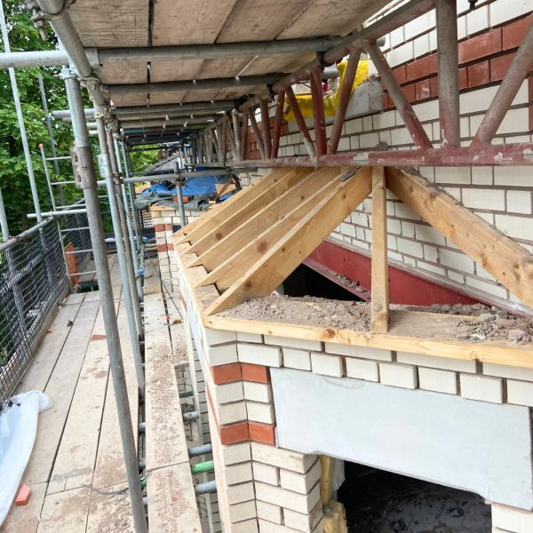Hartington Road Liverpool roof construction showing timber rafters and brickwork