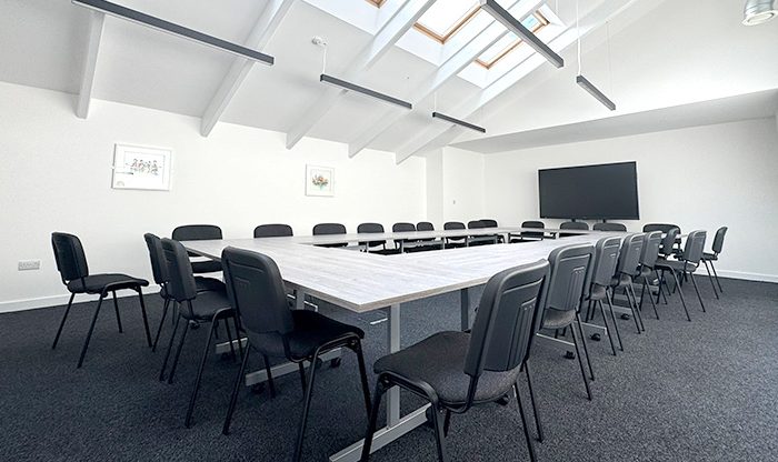 New Start Homes office Liverpool completed upper floor boardroom with professional furniture and conferencing equipment