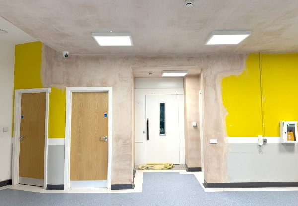 Liverpool office construction completed reception area New Start Homes showing the completed installation of the new lift